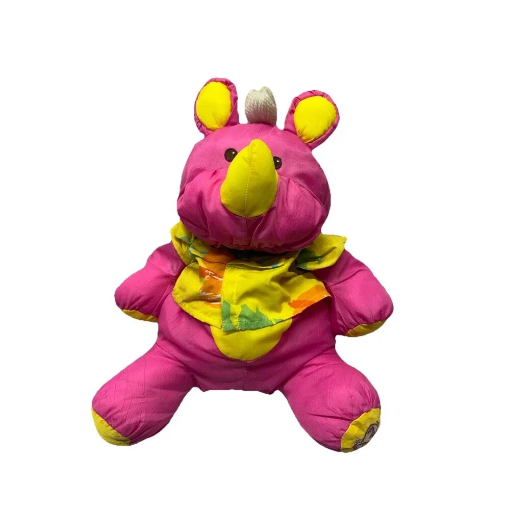 Fisher Price Puffalumps Pink Rhino Rhinoceros 1987 Hawaiian Shirt Plush Stuffed